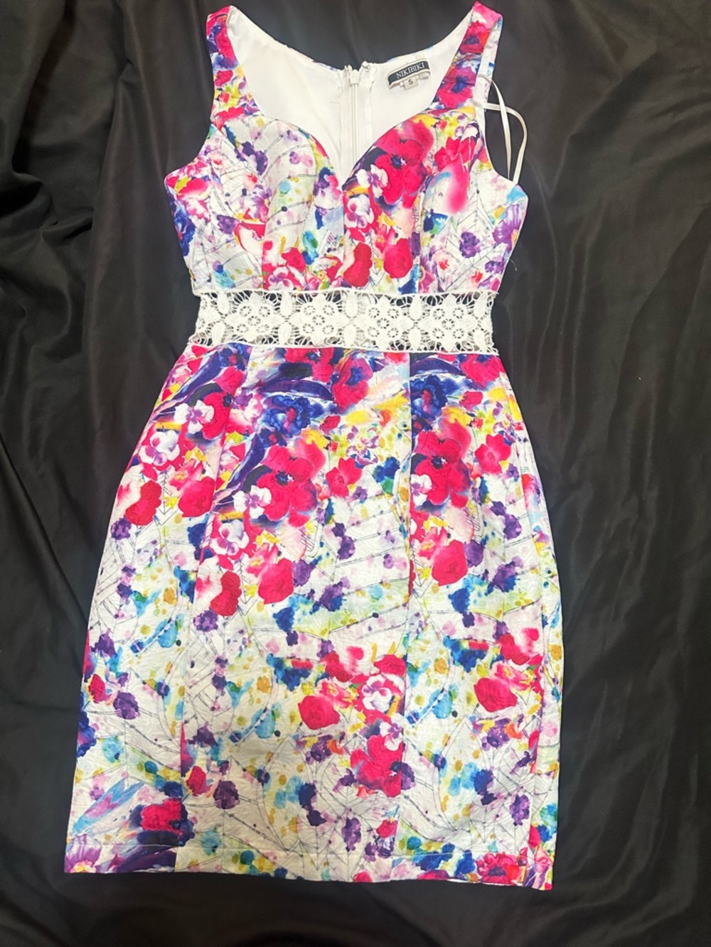 Floral Lace Waist Sheath Dress - Bright Multi